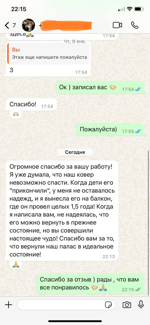 Отзыв клиента о химчистке мебели